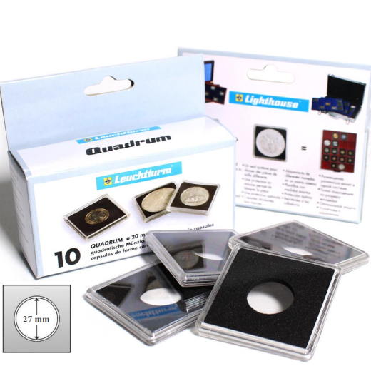 Квадратные капсулы QUADRUM 50х50 мм (для монет D 27 mm)