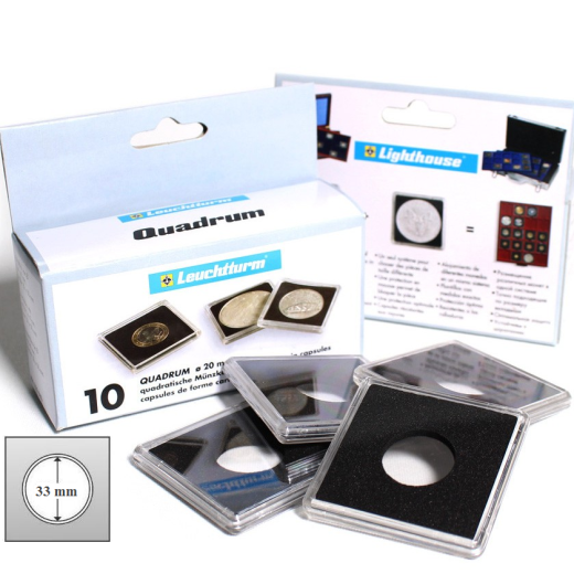 Квадратные капсулы QUADRUM 50х50 мм (для монет D 33 mm)