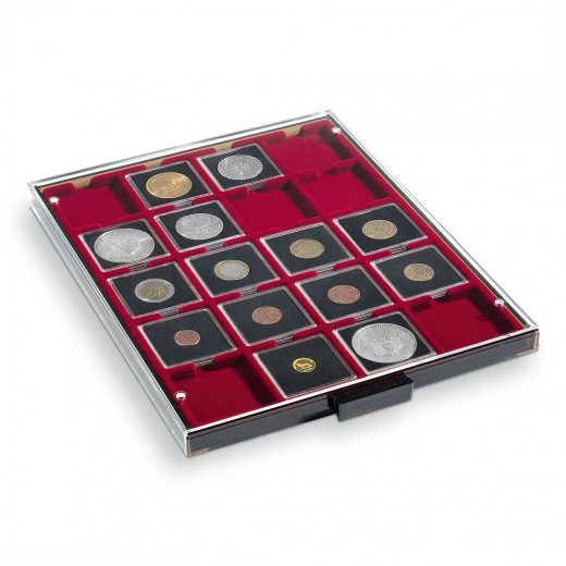 Кассета MB на 20 ячеек для капсул QUADRUM 50 x 50 mm, дымчатая с бордовым ложементом