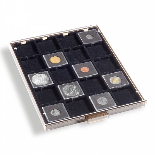 Кассета MB на 20 ячеек для капсул QUADRUM 50 x 50 mm, дымчатая с черным ложементом