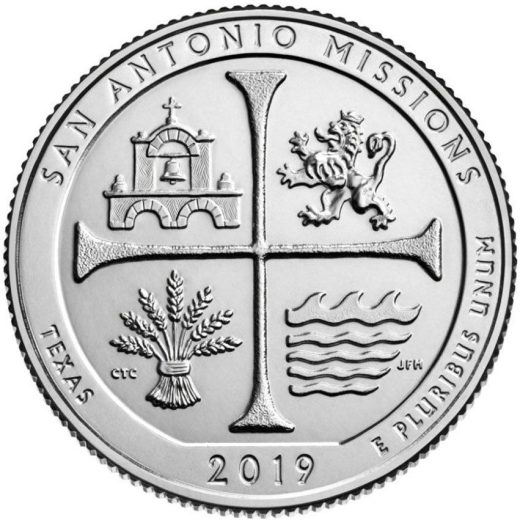25 центов 2019 49 парк Миссии Сан-Антонио (San Antonio Missions), двор P